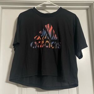 Adidas Black Crop Top with Multicolor Logo